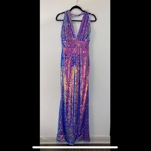 New iridescent sequin purple fitted mermaid dress